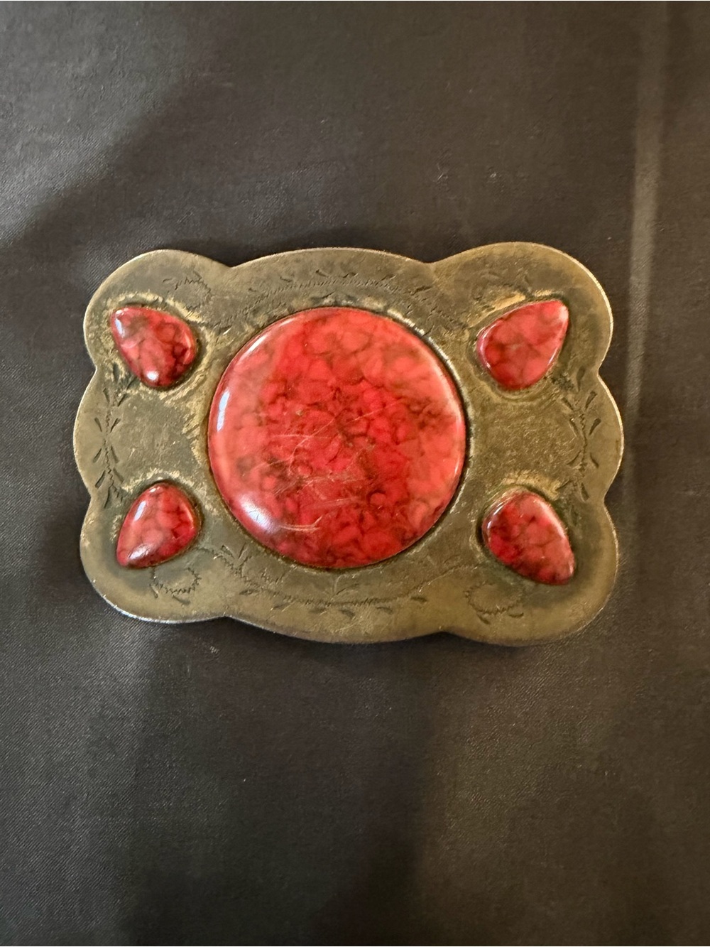 Vintage Red Stone Accent Boho Western Belt Buckle